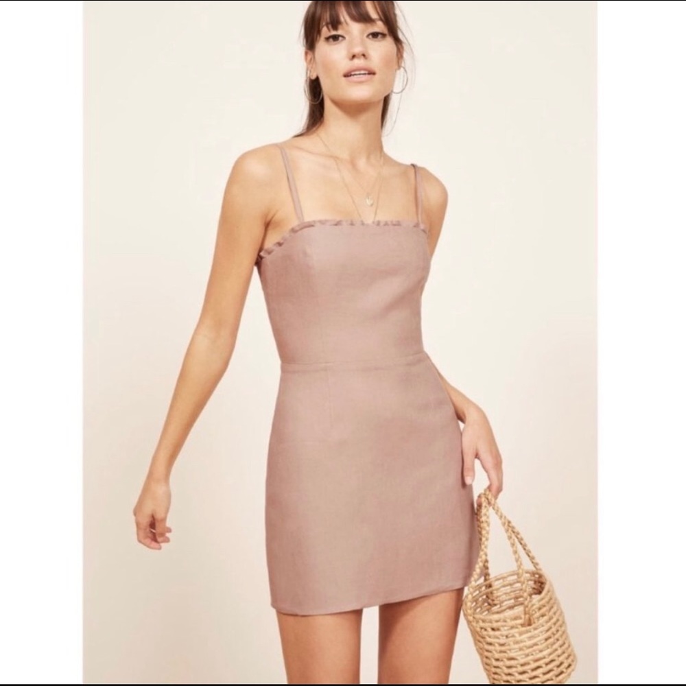 Reformation Ava Ruffle Linen Mini Dress
